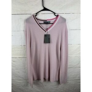 G/Fore Mens Large Blush Pink Waffle Knit V-Neck Wool Long Sleeve Sweater NWT